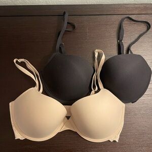 Lot of 2 Natori Sheer Glamour Push-Up Bras 32D Nude / Black